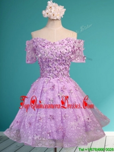 Classical Off the Shoulder Lilac Damas Dress with Appliques and Beading