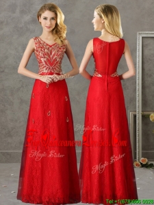 Classical V Neck Red Damas Dress with Appliques and Beading
