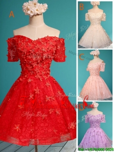 Elegant Off the Shoulder Short Sleeves Damas Dress with Appliques and Beading