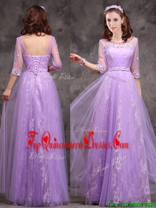 Fashionable Half Sleeves Lavender Dama Dress with Appliques and Beading