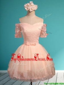 Luxurious Off the Shoulder Short Damas Dress with Appliques and Belt