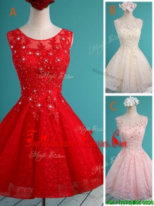 Luxurious See Through Scoop Short Damas Dress with Beading and Appliques