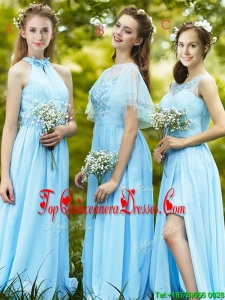 Modest Light Blue Empire Long Damas Dress with Appliques