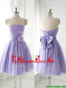 Simple Handcrafted Flower Tulle Lavender Damas Dress with Strapless