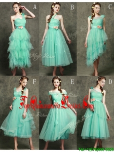 Exclusive Hand Made Flowers Ankle Length Quinceanera Dama Dress in Apple Green