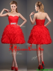 Perfect Really Puffy Red Damas Dress with Beading and Ruffles