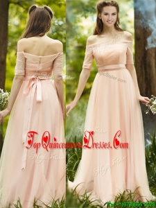 Fashionable Off the Shoulder Half Sleeves Quinceanera Dama Dress with Ribbons