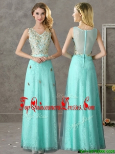 Discount Beaded and Applique V Neck Quinceanera Dama Dress in Apple Green