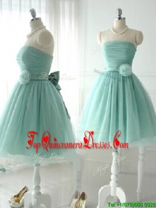 Discount Handcrafted Flower Short Quinceanera Dama Dress in Apple Green