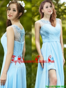 Elegant See Through Scoop Appliques Quinceanera Dama Dress in Light Blue