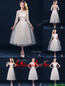 New Arrivals Tea Length Tulle Quinceanera Dama Dress in Champagne