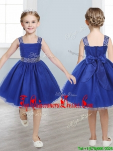 Perfect Straps Royal Blue Mini Quinceanera Dress with Beading and Bowknot