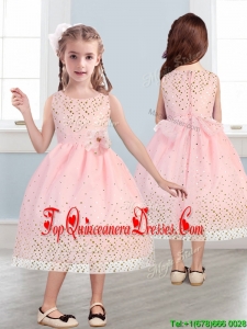 Beautiful Scoop Mini Quinceanera Dress with Hand Made Flowers and Sequins