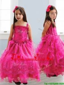 Popular Spaghetti Straps Lace and Ruffled Layers Mini Quinceanera Dress in Hot Pink