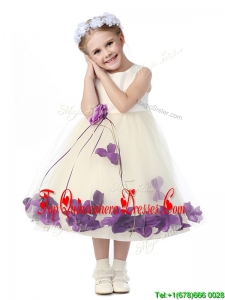 Gorgeous Scoop Mini Quinceanera Dress with Purple Hand Made Flowers and Appliques