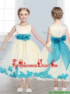 Lovely Scoop Mini Quinceanera Dress with Teal Hand Made Flowers