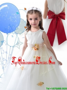 Luxurious Scoop White Mini Quinceanera Dress with Sashes and Hand Made Flowers