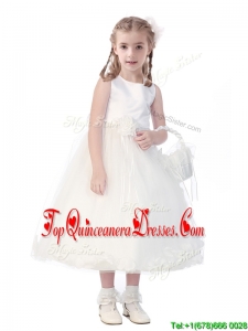 New Style Scoop Hand Made Flowers and Appliques Mini Quinceanera Dress in White