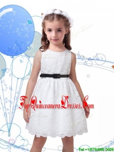 Popular Laced Scoop Mini Quinceanera Dress with Black Sashes