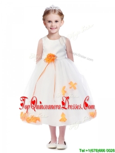 Popular Scoop Mini Quinceanera Dress with Orange Red Hand Made Flowers