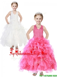 Popular V Neck Sequins and Ruffles Mini Quinceanera Dress in Organza