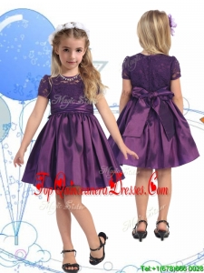 See Through Scoop Purple Mini Quinceanera Dress with Lace and Belt
