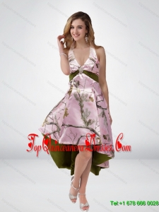 2015 Beautiful Multi Color High Low Camo Gorgeous Dama Dresses with Sashes