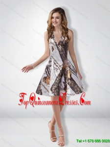 Unique A Line Halter Camo Gorgeous Dama Dresses with Ruchingc