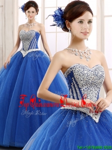 Elegant Beaded Bodice Really Puffy Sweet 16 Dress in Blue