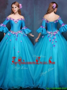 Elegant Off the Shoulder Three Fourth Length Sleeves Quinceanera Dress with Appliques