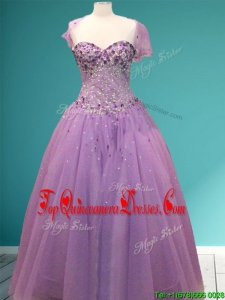 Beautiful Rhinestoned A Line Sweet 16 Gown in Lavender