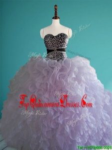 Romantic Leopard Big Puffy Quinceanera Dress with Beading and Ruffles