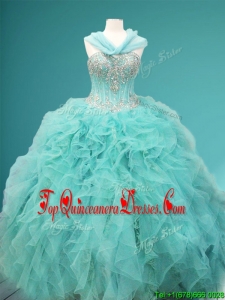 Visible Boning Beaded and Ruffled Sweet 16 Dress in Apple Green