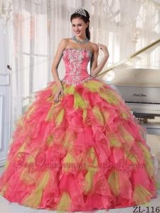 Discount Organza Appliques Quinceanera Dress with Ruffels and Beading for 2014