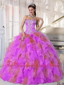 Organza Strapless Quinceanera Dress with Beading and Appliques