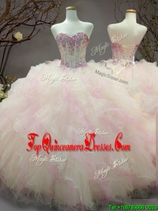 Custom Made Elegant Beaded and Ruffled Organza Sweet 16 Dress in Rainbow