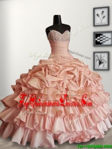 Custom Made Modest Peach Sweet 16 Dress with Beading and Ruffled Layers