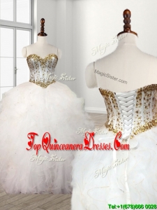 Custom Made Visible Boning Beaded Bodice and Ruffled Quinceanera Dress in White