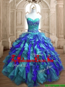 Affordable Teal and Blue Sweet 16 Dress with Appliques and Ruffles