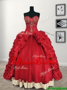 Comfortable Red Big Puffy Quinceanera Dress with Beading and Pick Ups
