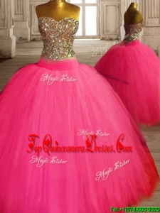 Gorgeous Beaded Bodice Tulle Sweet 16 Dress in Hot Pink