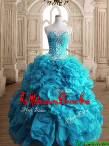 New Arrivals Beaded and Ruffled Quinceanera Dress in Teal