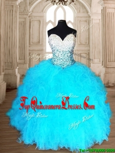 Romantic Aqua Blue Quinceanera Dress with Beading and Ruffles
