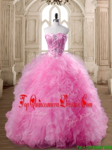 Affordable Rose Pink Quinceanera Dress with Beading and Ruffles for Spring