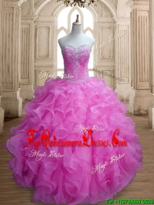 Cheap Lilac Big Puffy Quinceanera Dress with Beading and Ruffles