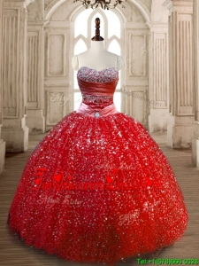 Classical Ball Gown Red Sweet 16 Dress with Beading and Sequins