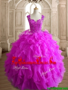 Elegant Straps Big Puffy Quinceanera Dress with Beading and Ruffles