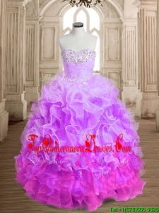 Most Popular Beaded and Ruffled Colorful Quinceanera Dress in Organza