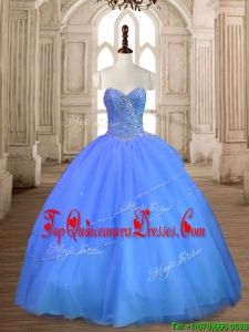 Most Popular Tulle Big Puffy Beaded Sweet 16 Dress in Blue