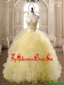 Perfect Beaded and Ruffled Tulle Quinceanera Dress in Yellow